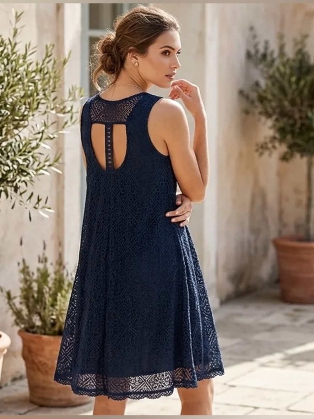 Altar’s State Fit &Flare Lace overlay dress Sz S
